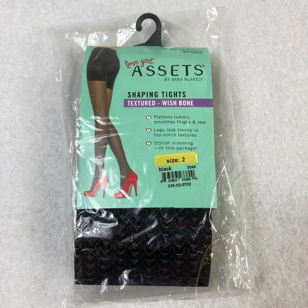 SPANX Assets by Sara Blakely Shaping Tights Women's 2 Black Textured Wish Bone‎